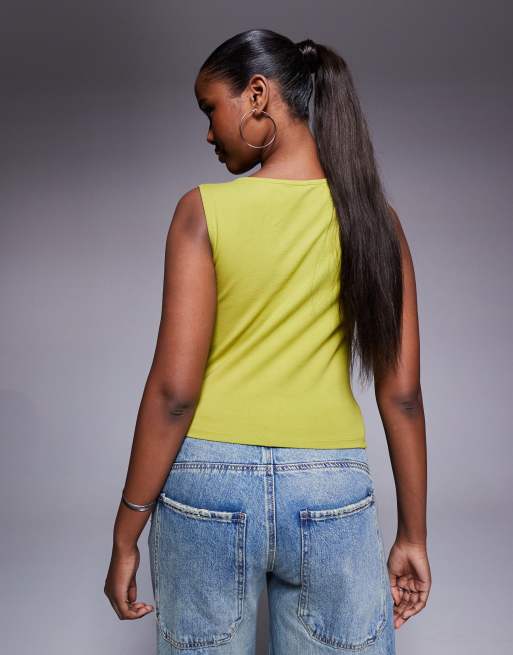 ASOS DESIGN fitted twist neck detail top in olive green