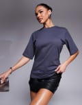 [ASOS DESIGN] ASOS DESIGN fitted waist t-shirt with wrap cut out back detail in charcoal-Grey XS CHARCOAL