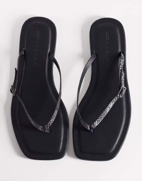 ASOS DESIGN Fitz toe thong sandals in grey snake - view 1