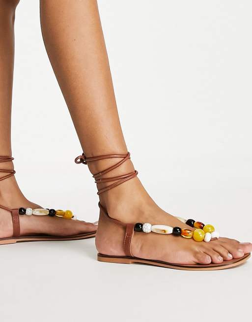 Leather 2024 beaded sandals