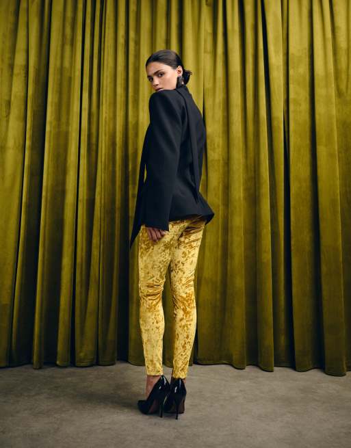 ASOS DESIGN five pocket skinny velvet pants in gold, 3 of 5