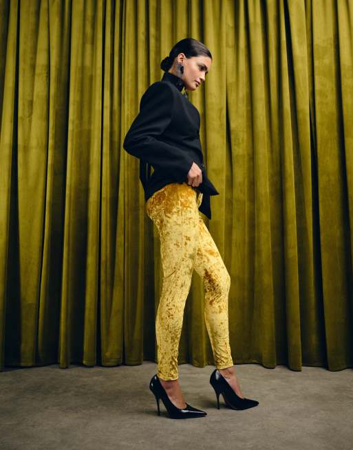 ASOS DESIGN five pocket skinny velvet pants in gold, 4 of 5