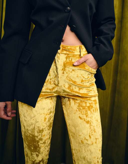 ASOS DESIGN five pocket skinny velvet pants in gold, 5 of 5