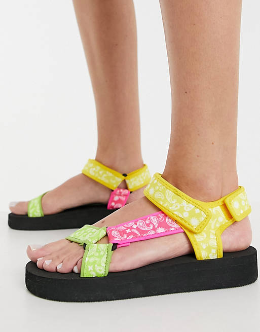 ASOS DESIGN Fix Up sporty sandals in multi bandana print | ASOS