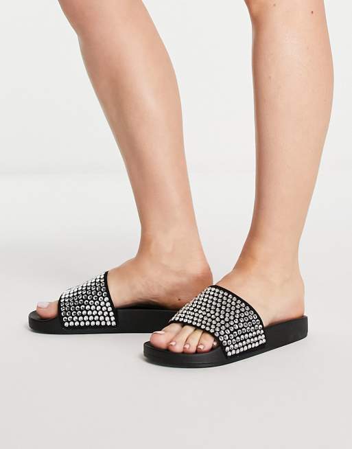 ASOS DESIGN - Fixation - Slippers versierd met siersteentjes in zwart