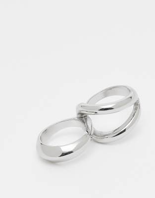 Asos Design Fixed Double Ring In Silver