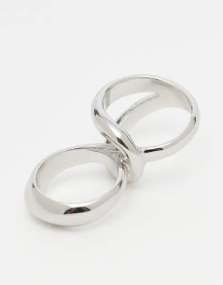 Asos Design Fixed Double Ring In Metallic