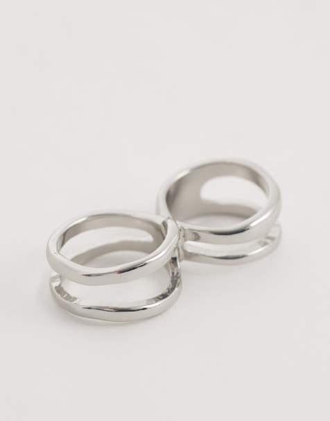 ASOS DESIGN fixed double ring in silver tone - view 1