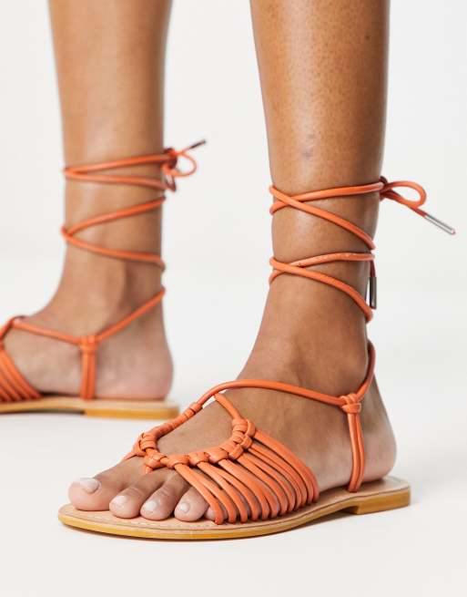 Orange tie up discount sandals