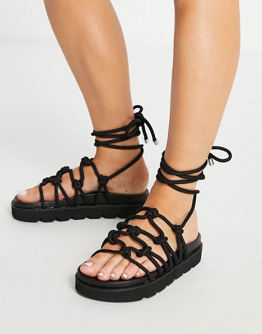 ASOS DESIGN Fizzle chunky rope sandals in black