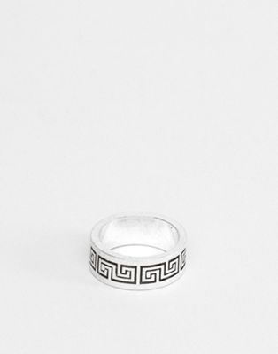 ASOS DESIGN – Flacher Ring mit antiker Prägung in Silber poliert