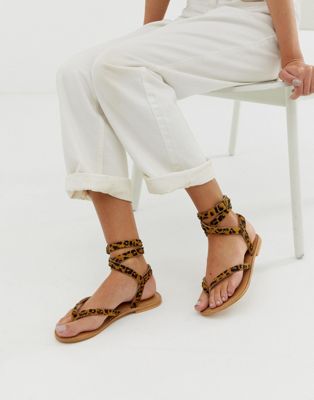 ASOS DESIGN - Flade sandaler i fix-it læder og leopardprint-Brun