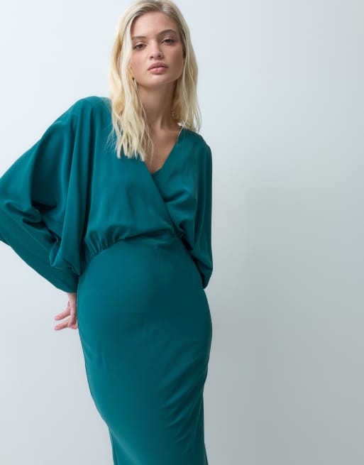 ASOS DESIGN flagermusærmet slå om-maxikjole i petrolblå, 5 af 5