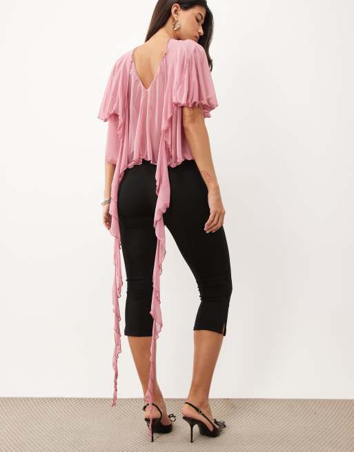 ASOS DESIGN flagrende top med draperinger i rose, 4 af 4