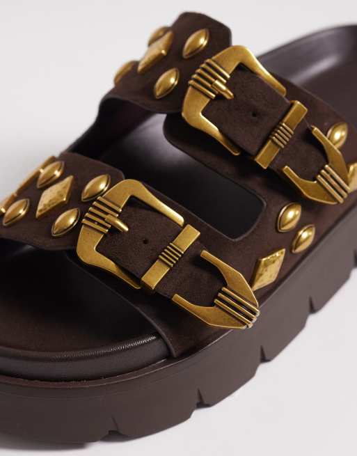 ASOS DESIGN - Flair - Boho sandalen met studs van imitatiesuède in chocoladebruin, 2 van 4