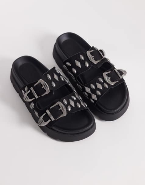 ASOS DESIGN Flair boho studded sandal in black suedette - view 1