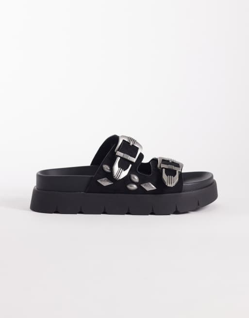 ASOS DESIGN Flair boho studded sandals in black suedette, 3 of 4