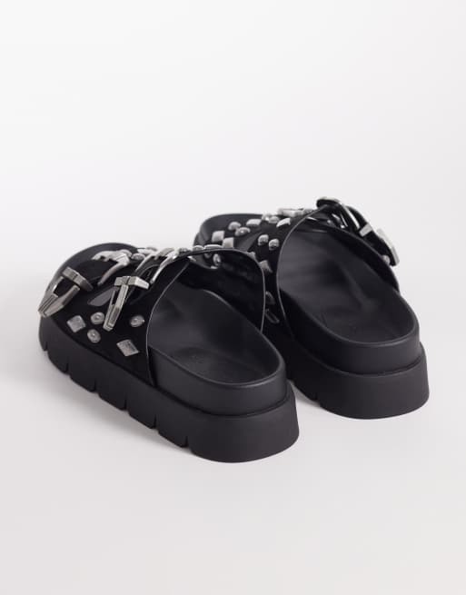 ASOS DESIGN Flair boho studded sandals in black suedette, 4 of 4