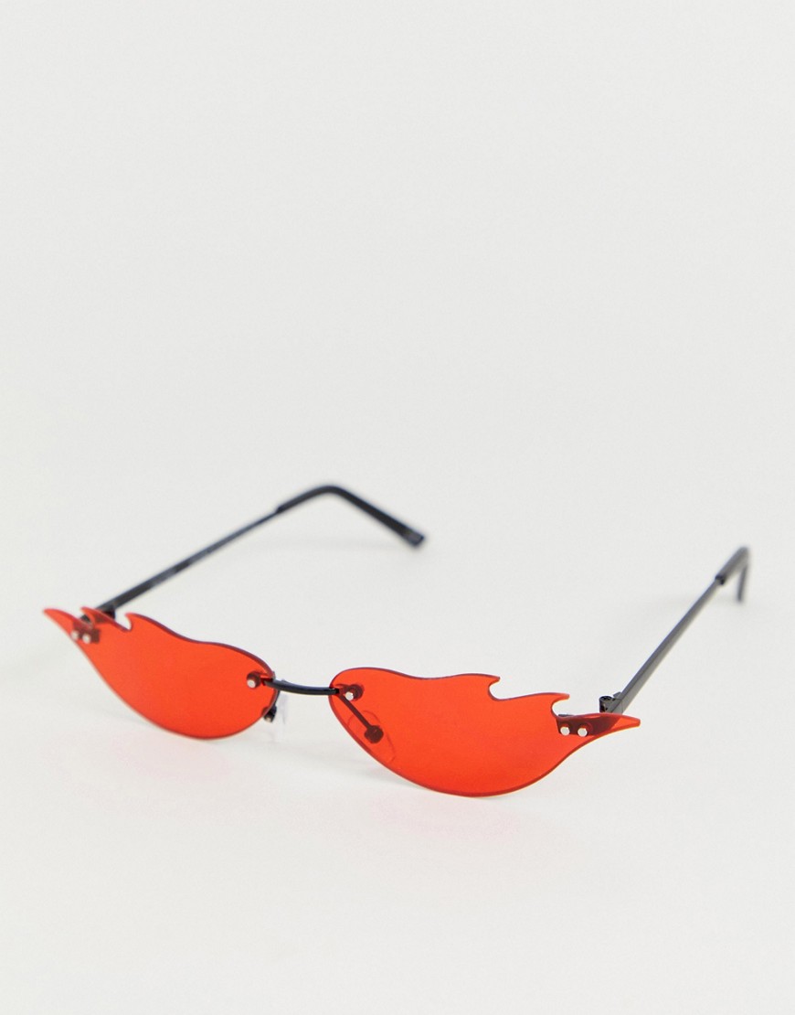 ASOS DESIGN flame fashion glasses in red lens-Black