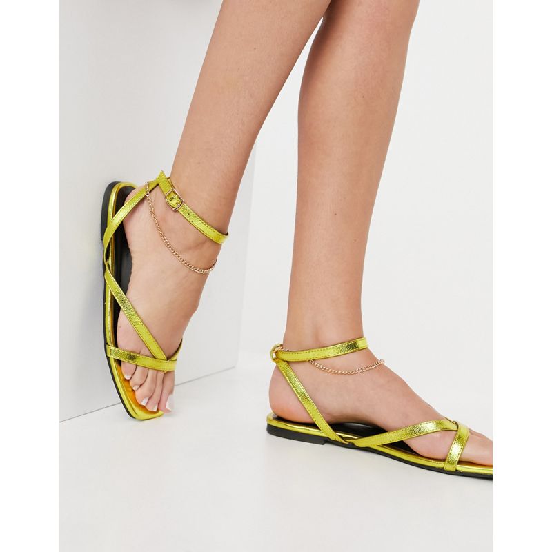 Donna Scarpe DESIGN - Flames - Sandali bassi dorati con catena sulla caviglia