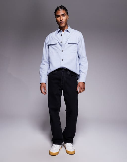 ASOS DESIGN - Flanellen overshirt met opgestikte zakken in blauw, 2 van 5