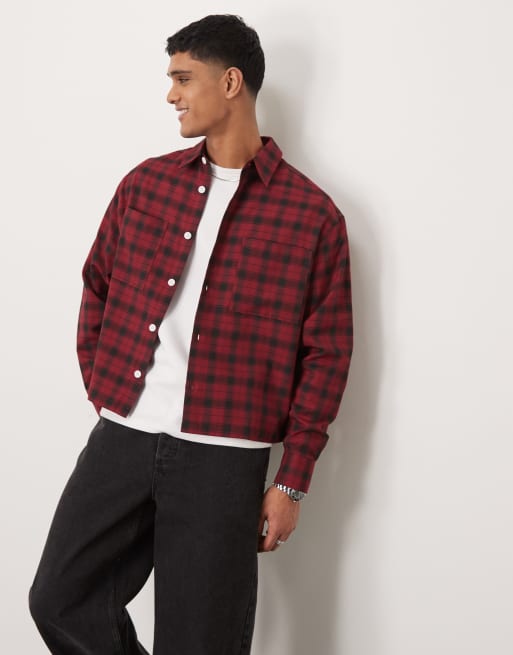 ASOS DESIGN – Flanelowa koszula oversize o pudełkowym kroju z dwoma kieszeniami w czarno-białą kratkę