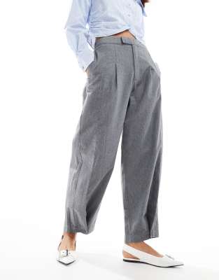 Asos Design Flannel Barrel Leg Pants In Gray-black