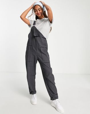 ASOS DESIGN flannel gingham dungaree in grey check