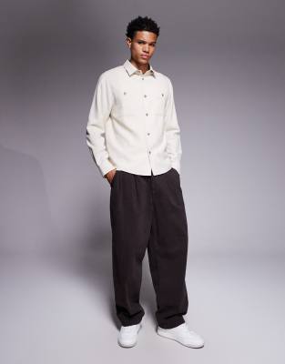 Asos Design Flannel Overshirt With Patch Pockets In White