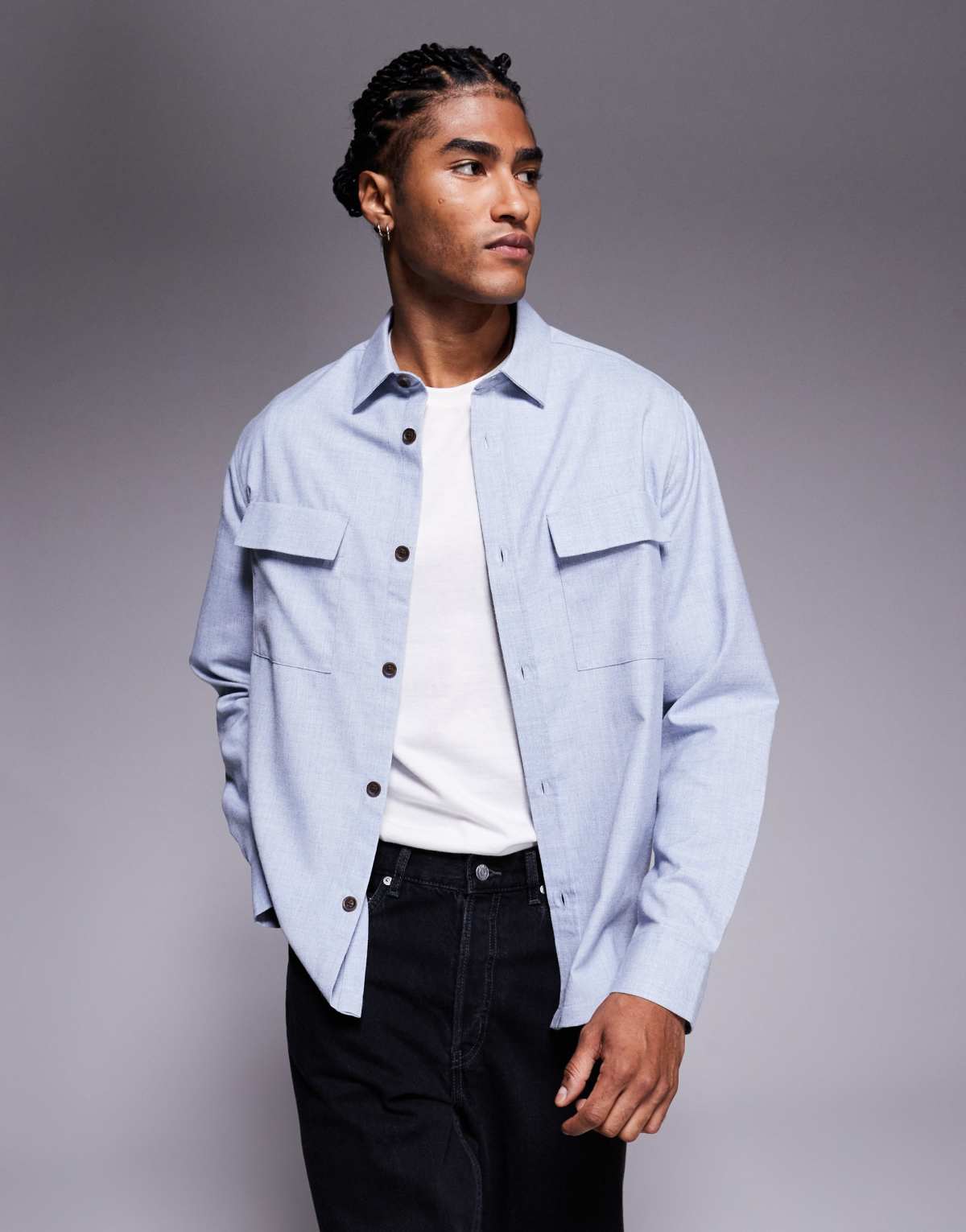 ASOS DESIGN flannel overshirt with patch pockets in blue