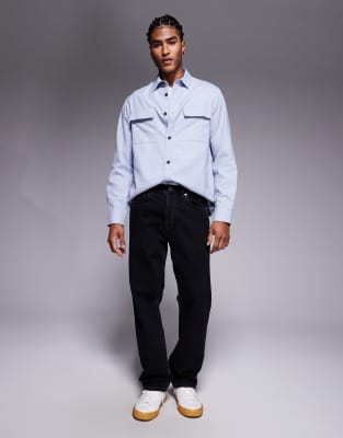 Asos Design Flannel Overshirt With Patch Pockets In Blue