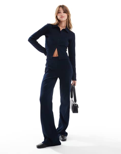 ASOS DESIGN - Flare broek met lage taille in marineblauw, deel van co-ord set - view 1