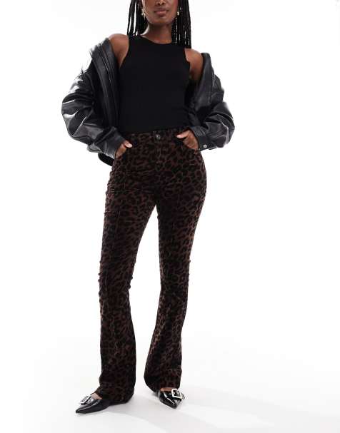 ASOS DESIGN - Flare-broek met siernaden van niet-gesneden corduroy in dierenprint - view 1