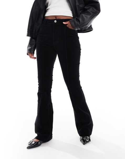 ASOS DESIGN - Flare-broek met siernaden van ongesneden corduroy in zwart - view 1