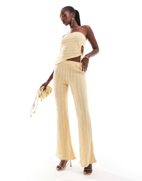 ASOS DESIGN - Flare-broek met textuur in zachtgeel, deel van co-ord set - view 1