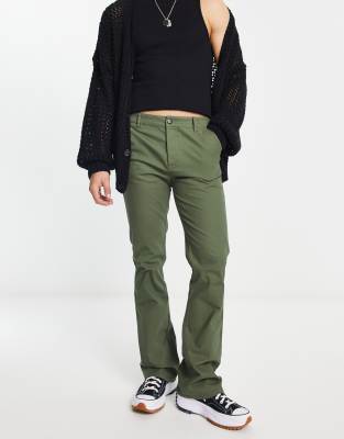 ASOS DESIGN flare chinos in dark khaki-Green