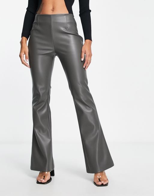 ASOS DESIGN flare faux leather pants in gray