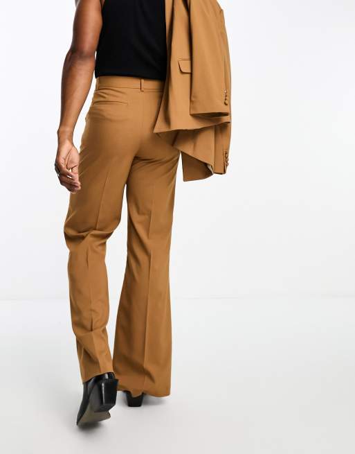 ASOS DESIGN flare front pocket suit pants in tobacco | ASOS