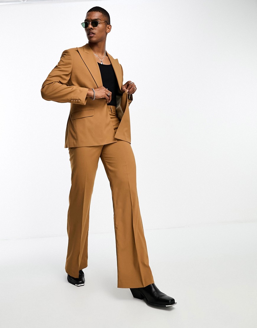ASOS DESIGN flare front pocket suit trouser in tobacco-Brown