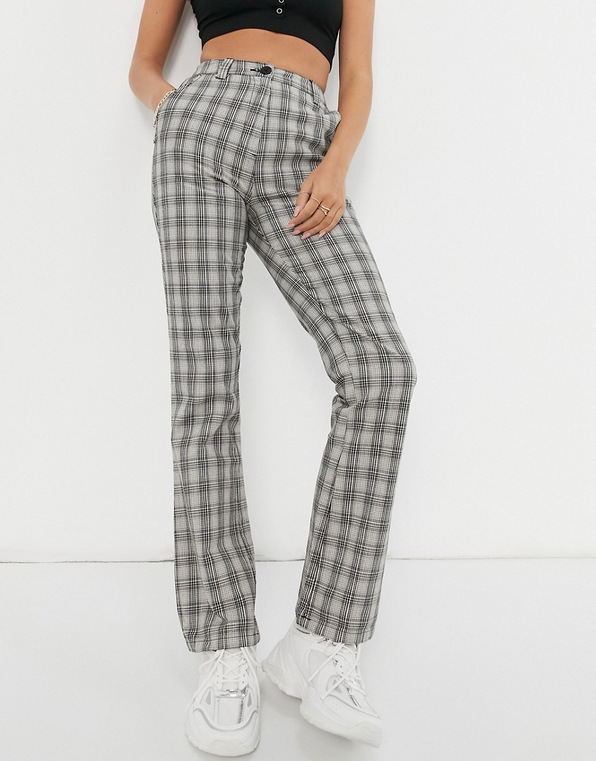 ASOS DESIGN flare in camel and black check-Brown