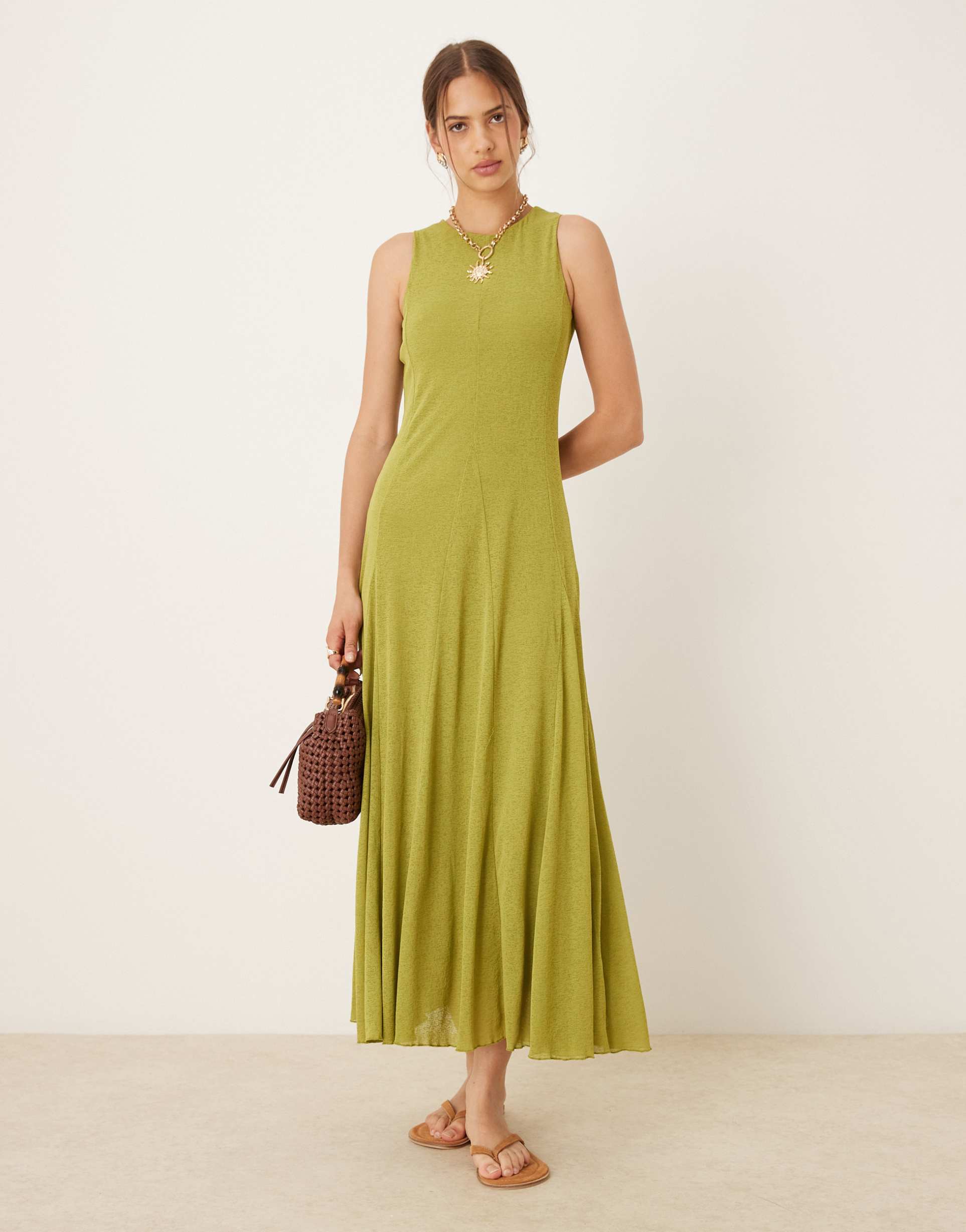 asos design flare insert maxi dress in green