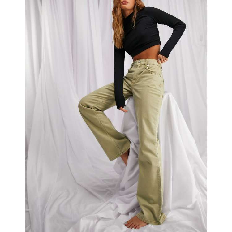 Olive Green Zip Up Flare Trousers