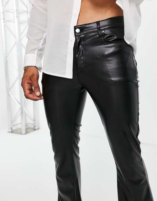 ASOS DESIGN flare jeans in black leather look