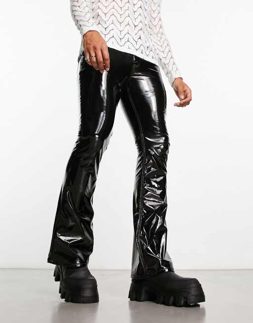 ASOS DESIGN flare jeans in black vinyl leather look