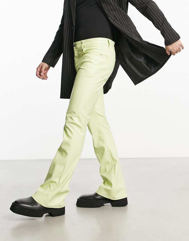 ASOS DESIGN flare jeans in light green leather look