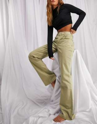 Asos Design Flare Jean In Olive Green - Mgreen - Mgreen