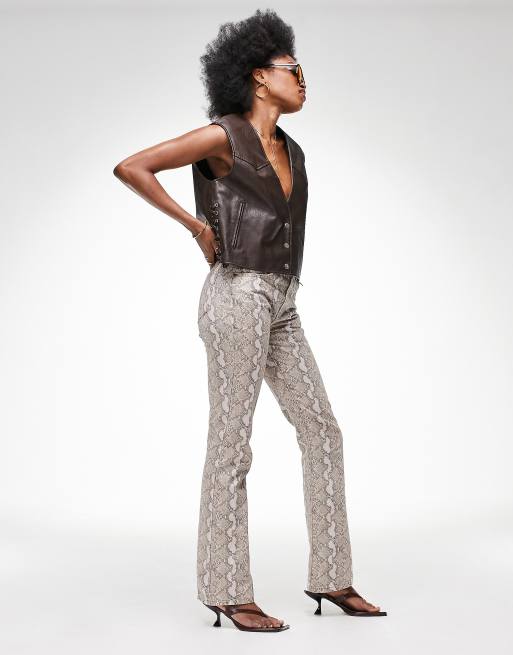 Zara + Flared Pants with Snakeskin Print