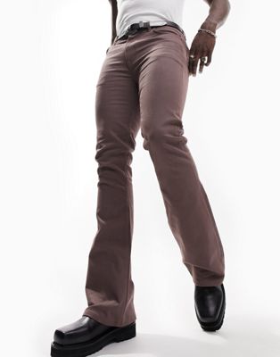 ASOS DESIGN stretch flare jeans in washed brown