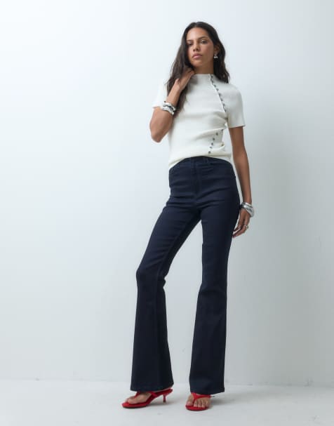 ASOS DESIGN flare jeans met veel stretch in indigo - view 1