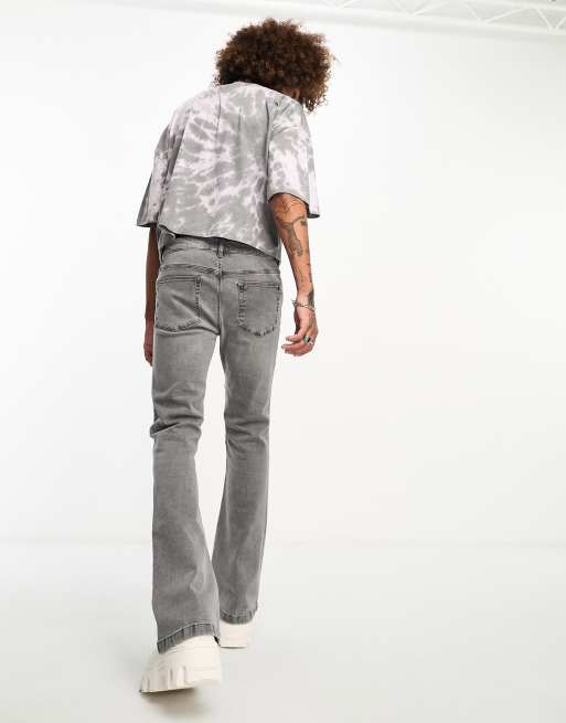 ASOS DESIGN flare jeans with biker paneled details in gray wash